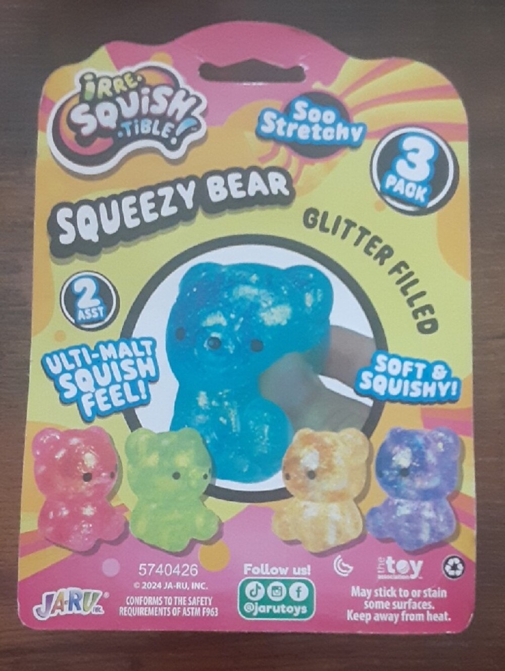 Squishy Bear 3-Pack - Pink, Green, Blue - Picture 2 of 3